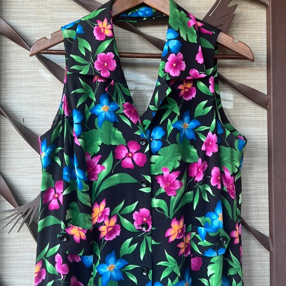🌺 VIRGO Halter Style Button-Up Tropical Floral Sleeveless Summer Maxi Dress 🌺 - Picture 3 of 16